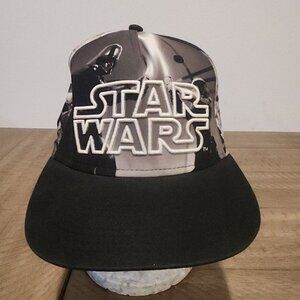 STAR WARS Hat Cap All Over Print black SnapBack Flat wide brim Darth Vader Yoda